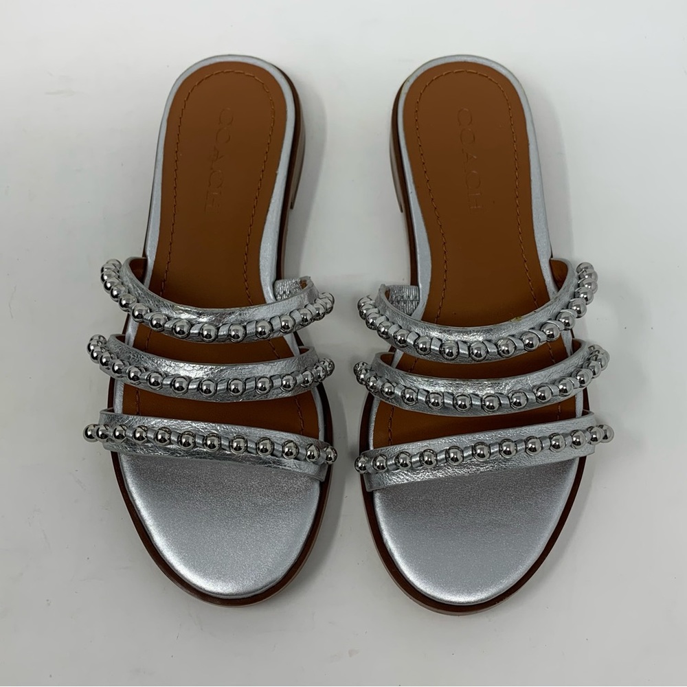 Coach NWT Isa Studded Leather Slide Silver Sandal Size 5 - Picture 4 of 10
